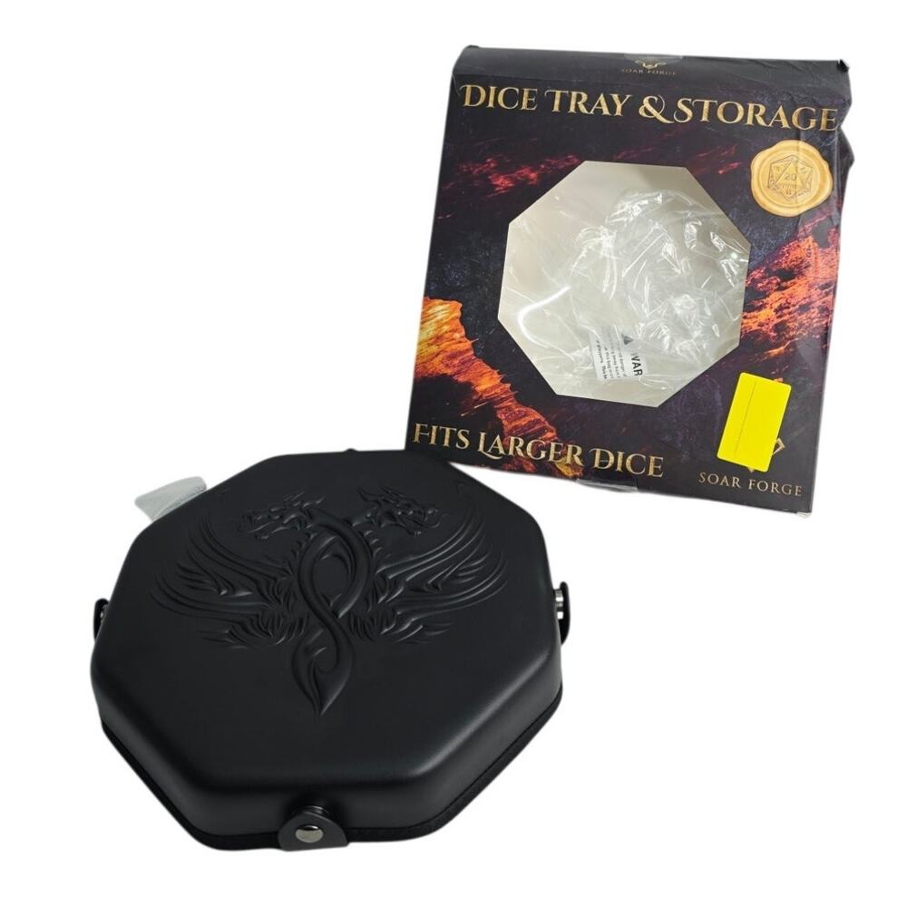 DND Dice Tray Twin Dragon Black Faux Leather RPG Dice Storage Box